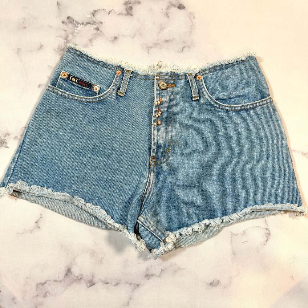 Vintage Lei Jeans High-Rise Piercing Frayed Cutoff Denim Shorts Size 7